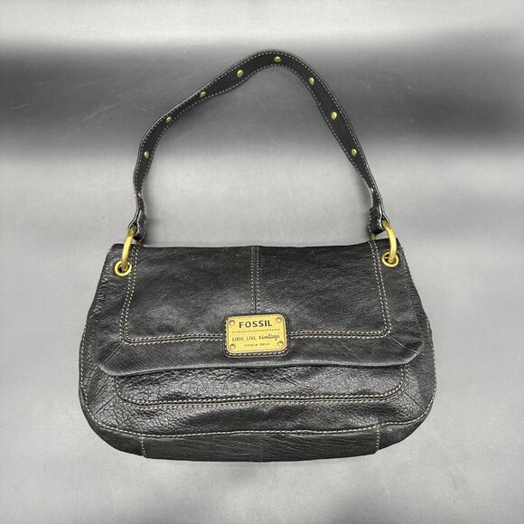 Fossil Shoulder Bag Purse Elaine Flap Black Leather Purse Y2K Vintage Retro - Picture 2 of 16